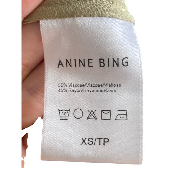 Anine Bing Owen Celadon Monogram Print Pants Wide Leg Elastic Waist Khaki Sz XS - Picture 6 of 11